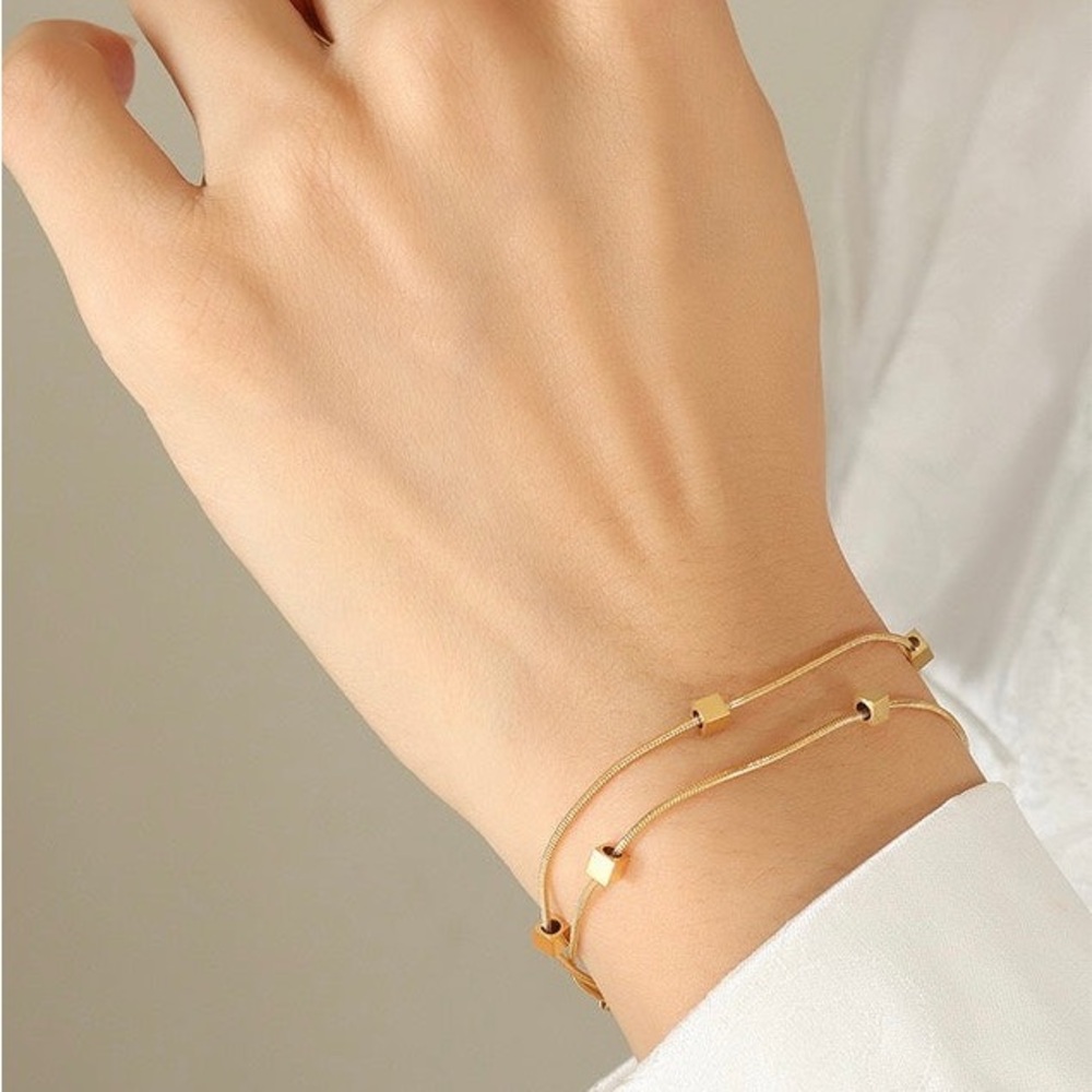 18K Gold Plated Double Layered Bracelet*Dainty Minimalist Satellite MLB016 - Picture 6 of 6
